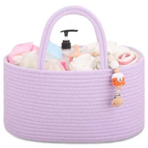 Cotton Diaper Caddy Organizer – Portable Baby Storage Basket with Removable Dividers – Multi-Use Tote for Diapers, Wipes, Toys & Nursery Essentials – 14.2” x 8.7” x 7.1”