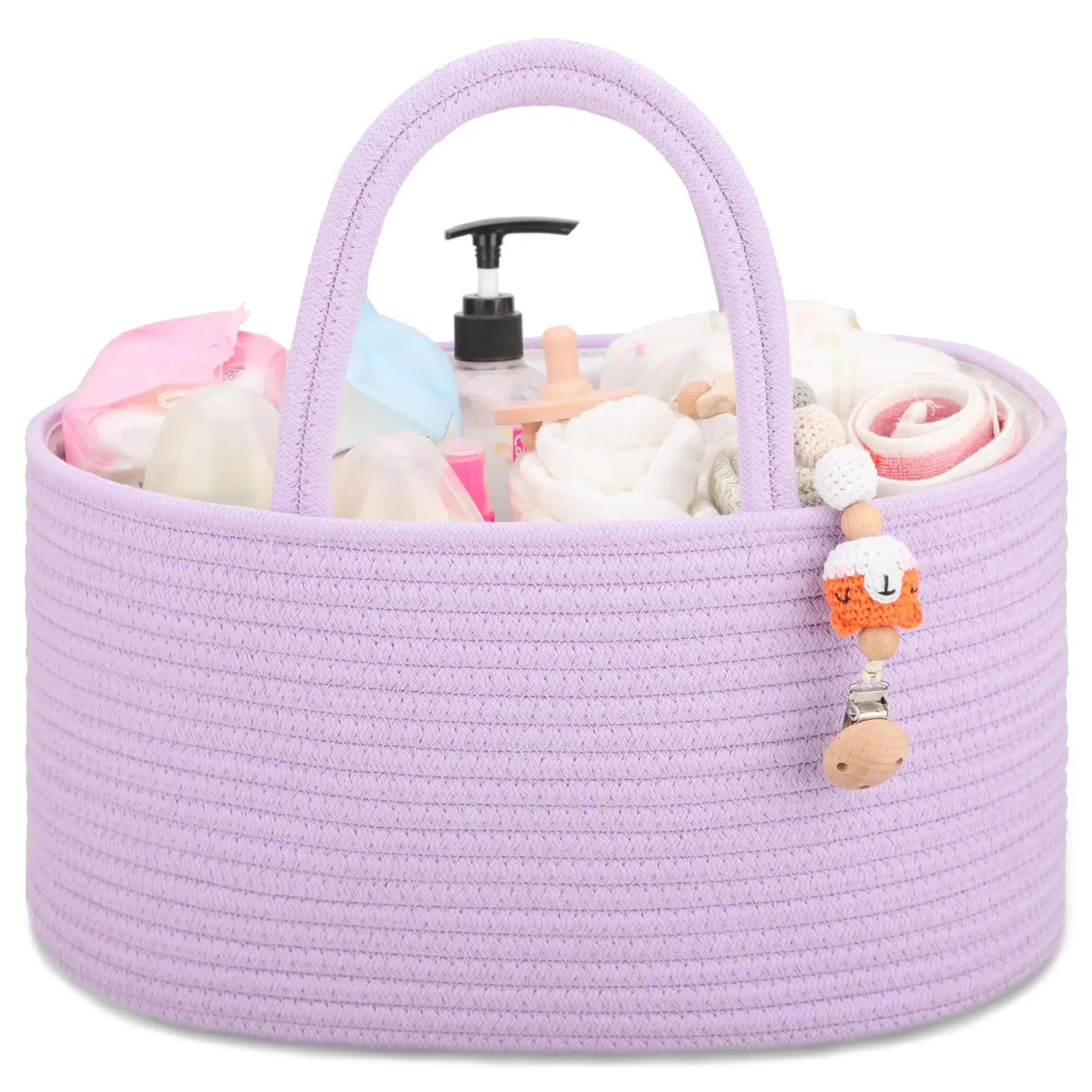 Cotton Diaper Caddy Organizer – Portable Baby Storage Basket with Removable Dividers – Multi-Use Tote for Diapers, Wipes, Toys & Nursery Essentials – 14.2” x 8.7” x 7.1”
