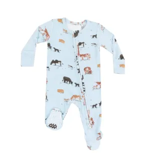 Cow Families - Blue 2 Way Zipper Footie