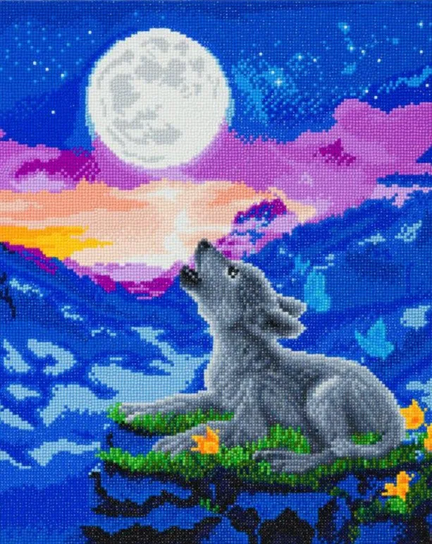 Craft Buddy Crystal Art Kit  Howling Wolf Cub 40 x 50cm Pre-Framed 5D Art Kit