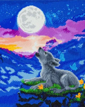Craft Buddy Crystal Art Kit  Howling Wolf Cub 40 x 50cm Pre-Framed 5D Art Kit