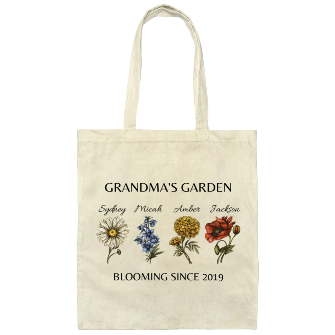 Custom Birth Month Garden Canvas Tote Bag