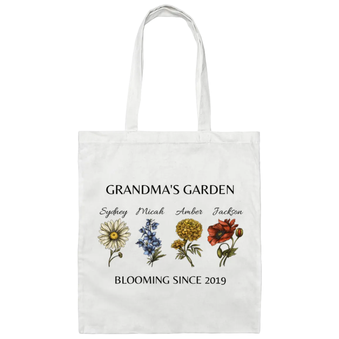 Custom Birth Month Garden Canvas Tote Bag