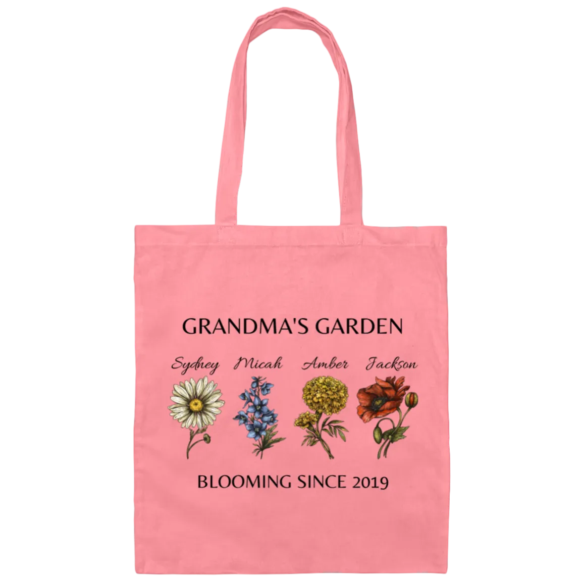 Custom Birth Month Garden Canvas Tote Bag
