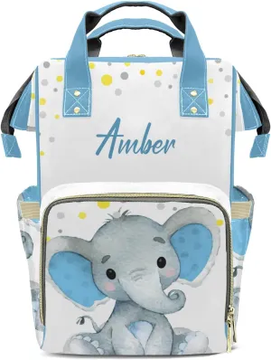 Customized Blue Elephant Diaper Bag: Perfect for Mom on the Go!