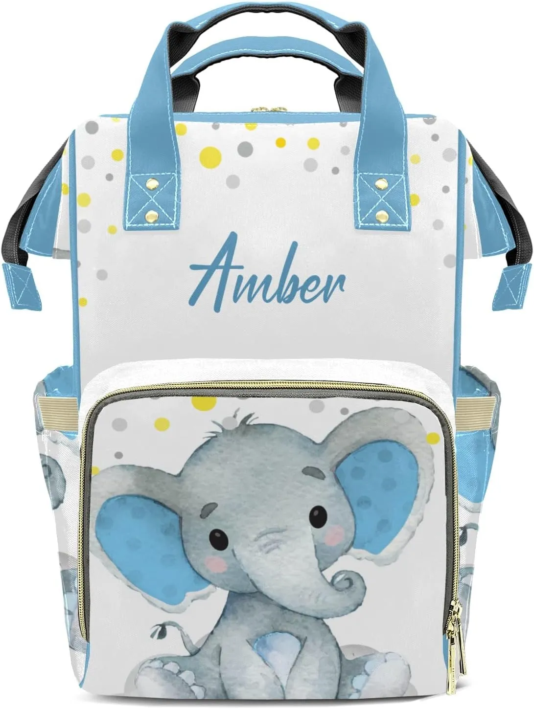 Customized Blue Elephant Diaper Bag: Perfect for Mom on the Go!