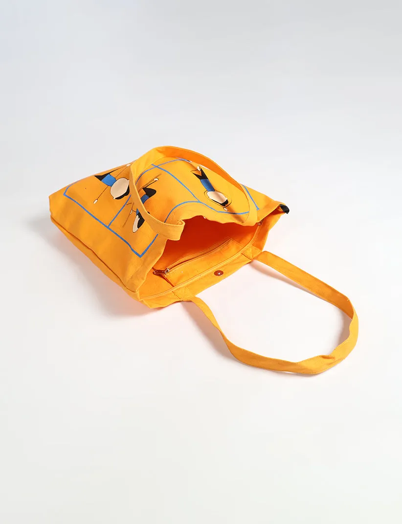 Cute Yoga Pose Printed Solid Tote Bag - Yellow