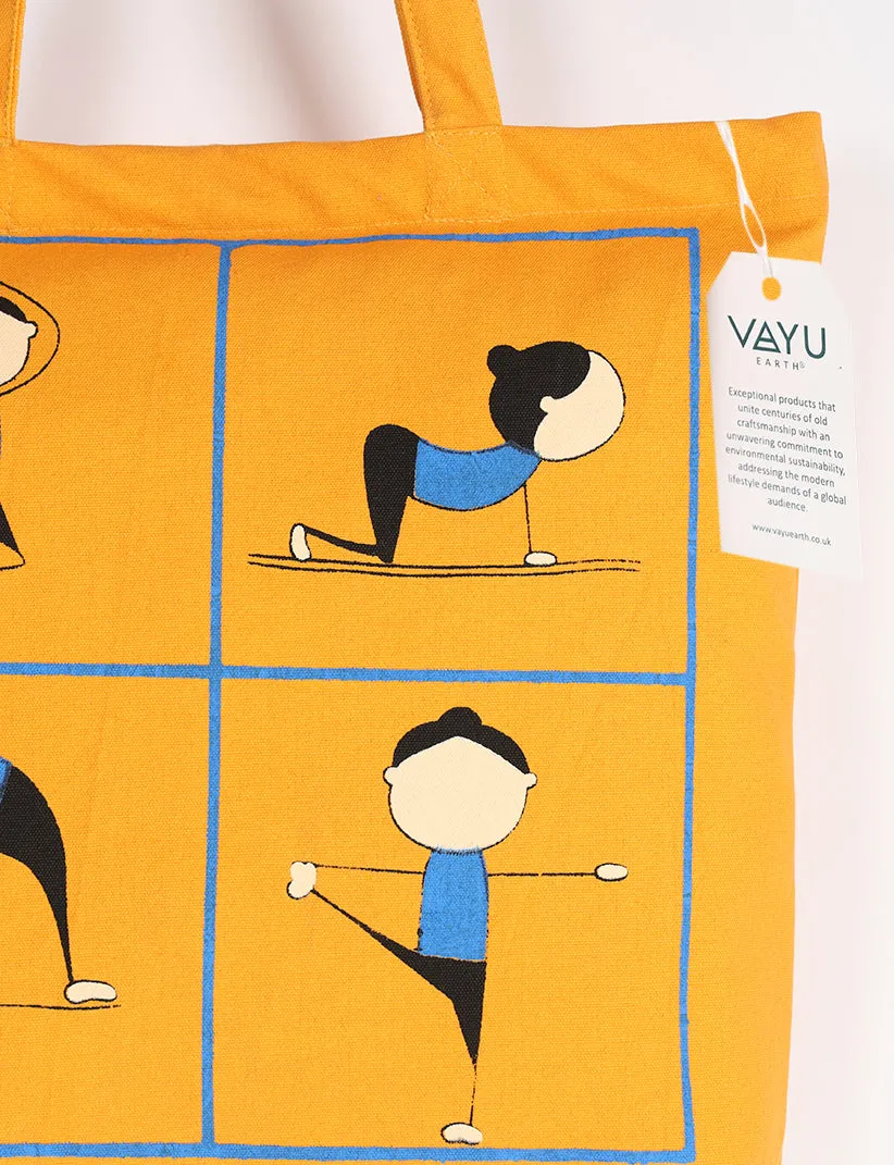 Cute Yoga Pose Printed Solid Tote Bag - Yellow