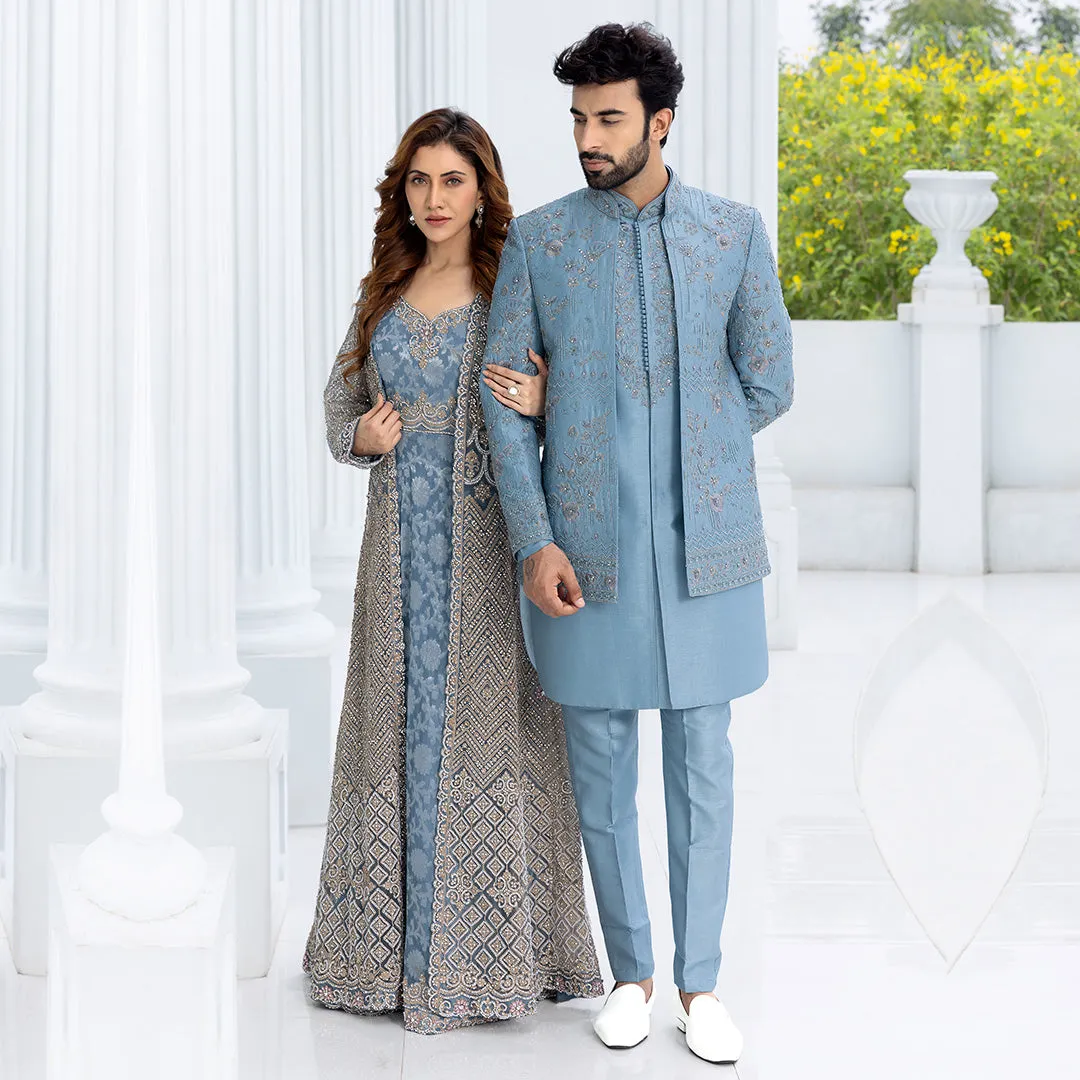 Dashing Blue Indo-Western with Contemporary Tailoring