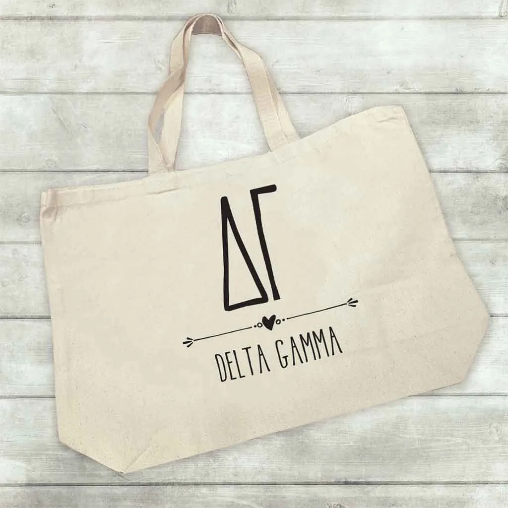 Delta Gamma Stylized Sorority Greek Letters Printed Canvas Bag