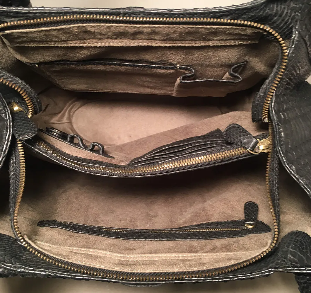 Designer Black Snakeskin Python Hobo Shoulder Bag