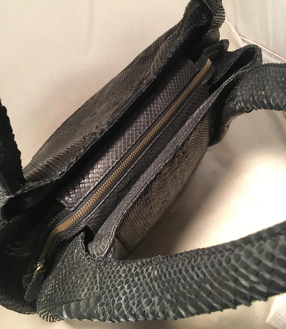 Designer Black Snakeskin Python Hobo Shoulder Bag
