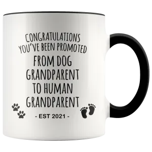 Dog Grandparent To Human Grandparent Mug Est 2021 Pregnancy Reveal First Time Grandparent Gift Promoted to Grandparent Cup Baby Announcement