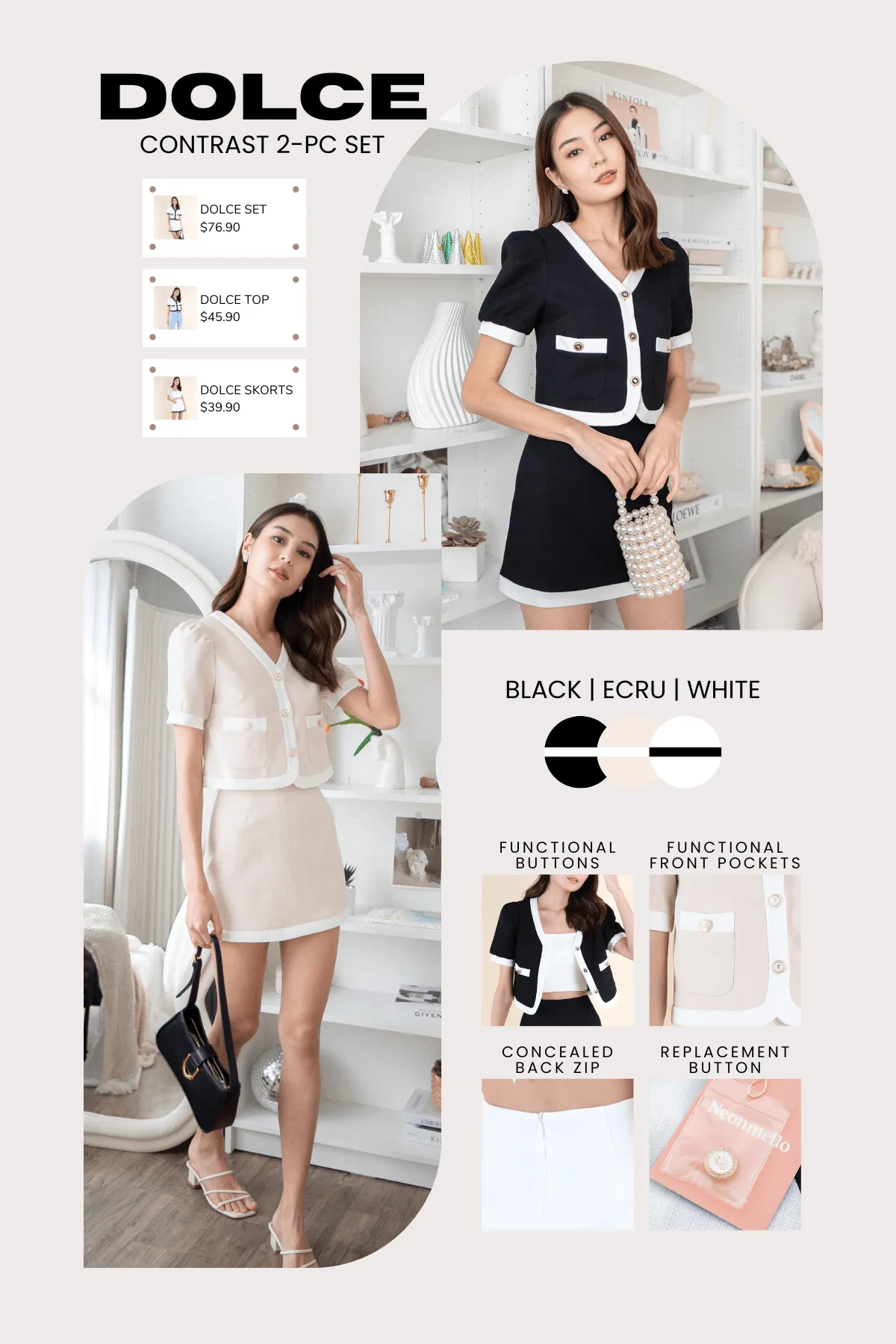 DOLCE CONTRAST 2-PC SET IN WHITE