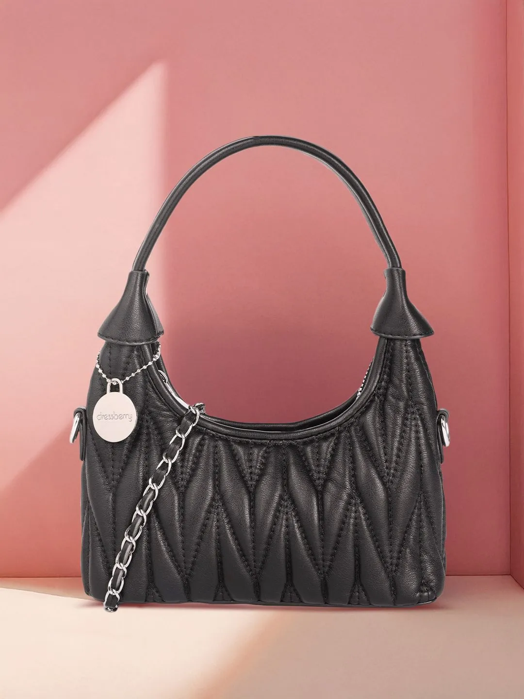 DressBerry Structured Hobo Bag with Quilted Detail