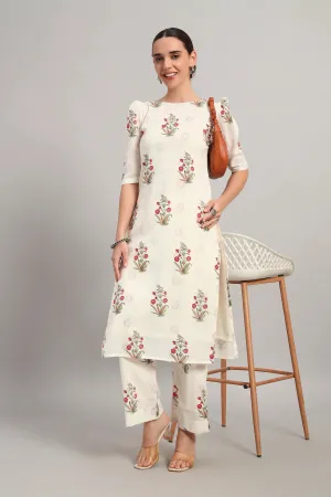 Dufftar Diaries Kurta Set, Floral Beige