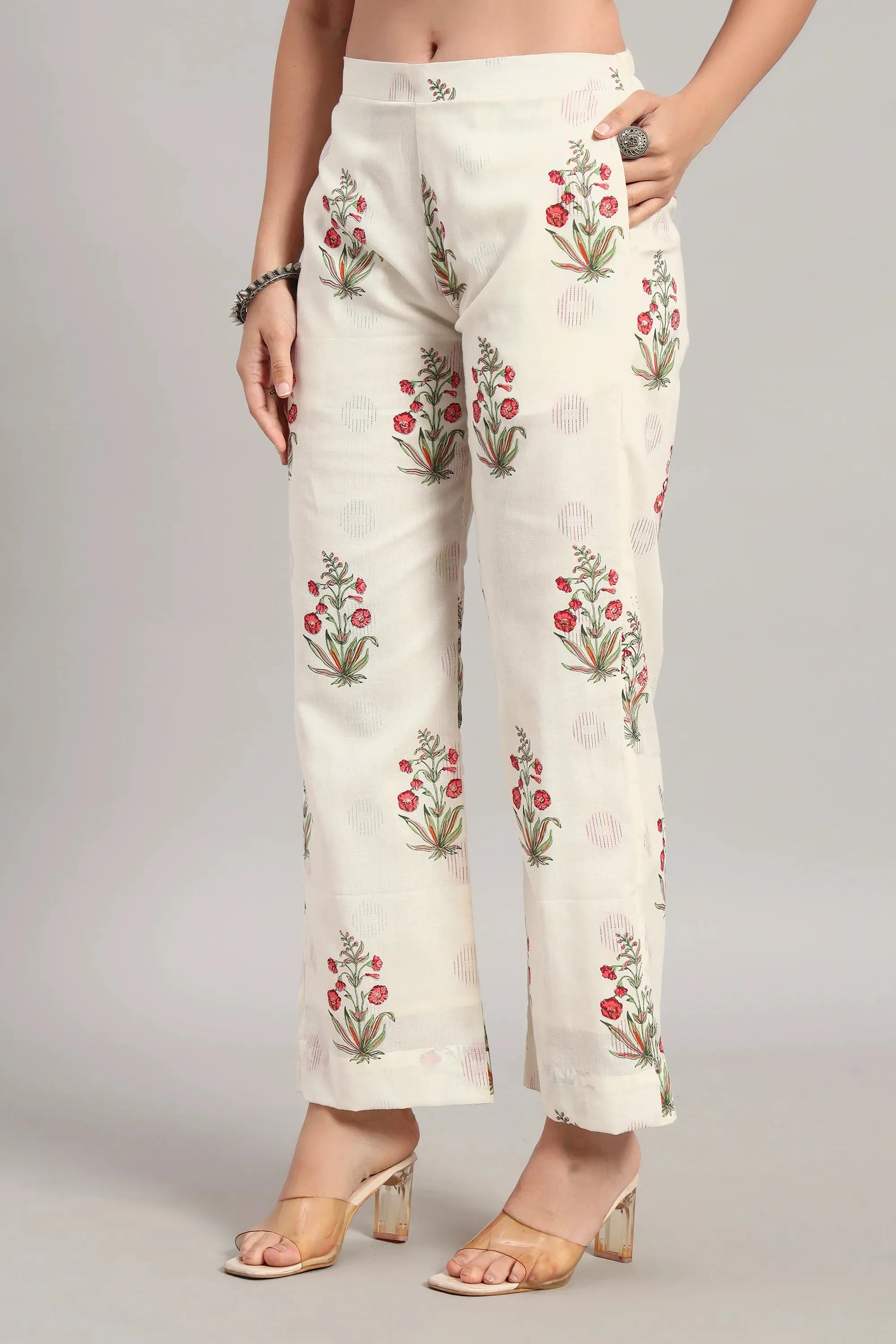 Dufftar Diaries Kurta Set, Floral Beige