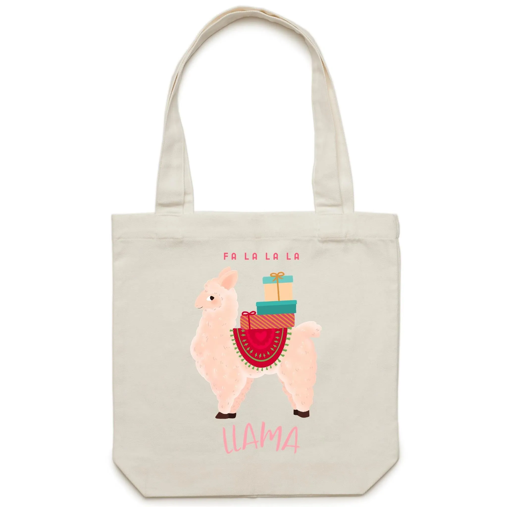 Fa La La La Llama, Christmas - Canvas Tote Bag
