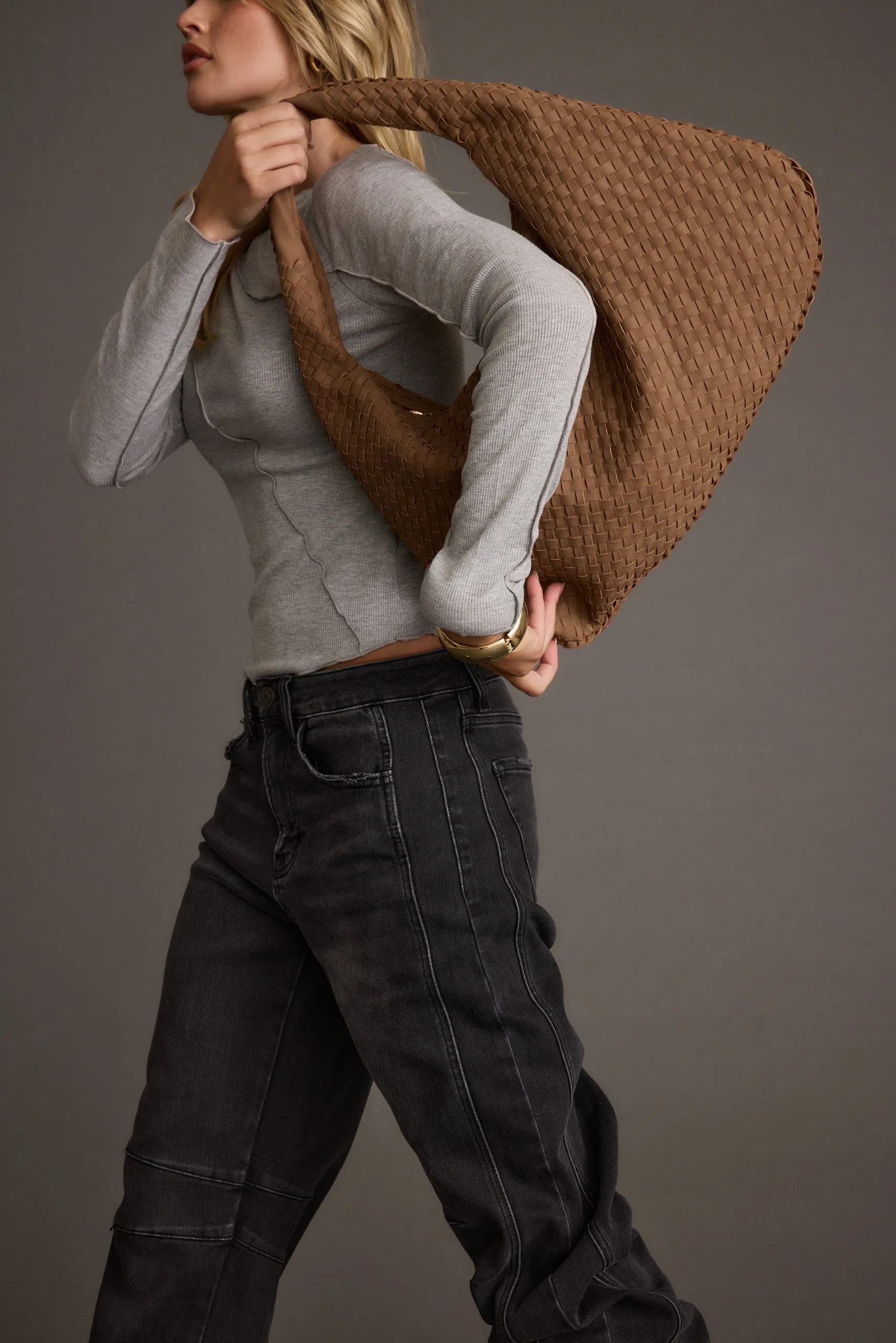 Faye Mocha Suede Hobo Bag