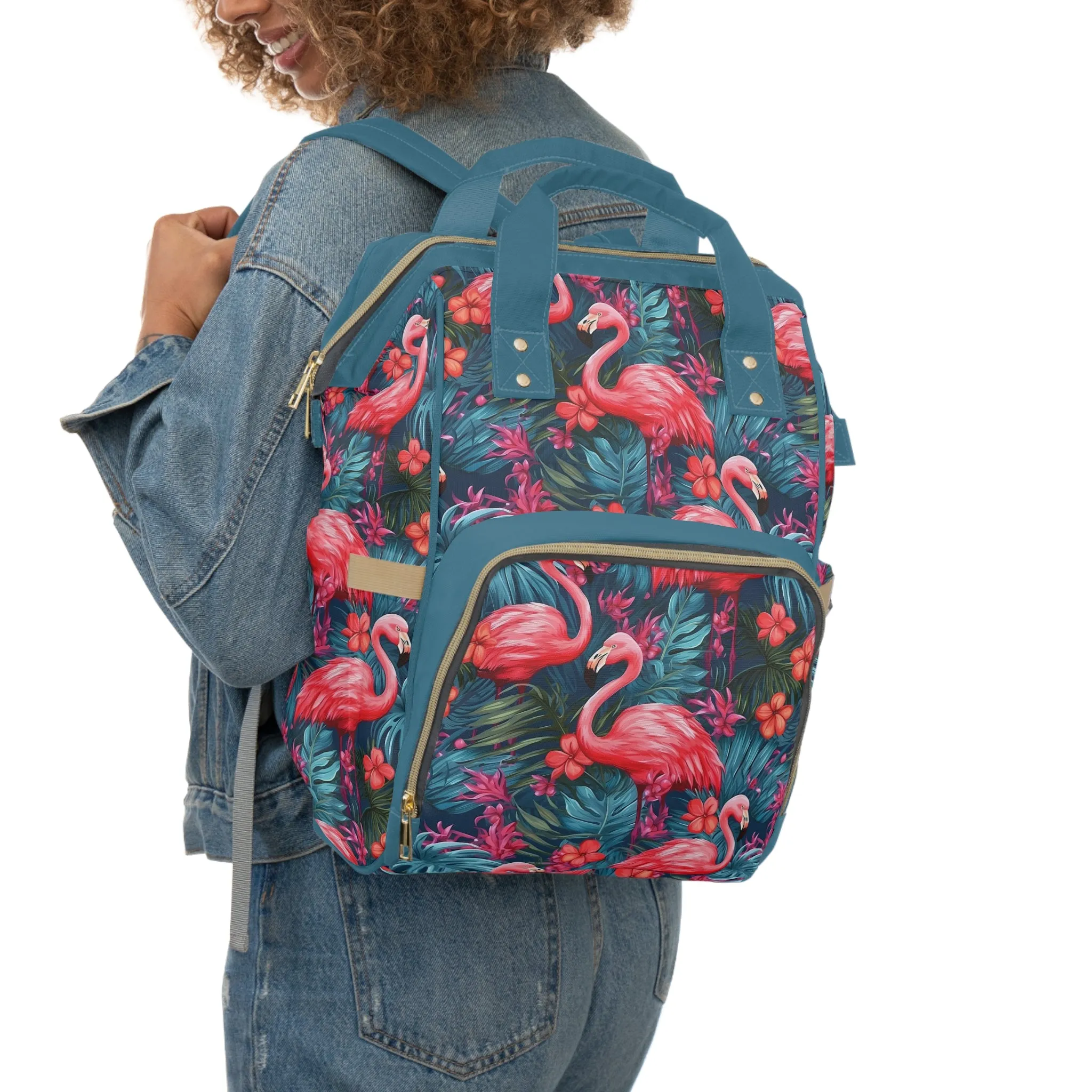 Flamingo Diaper Backpack - Playful & Multifunctional Baby Bag with Vibrant Flamingo Motifs, Ideal for Stylish Parents