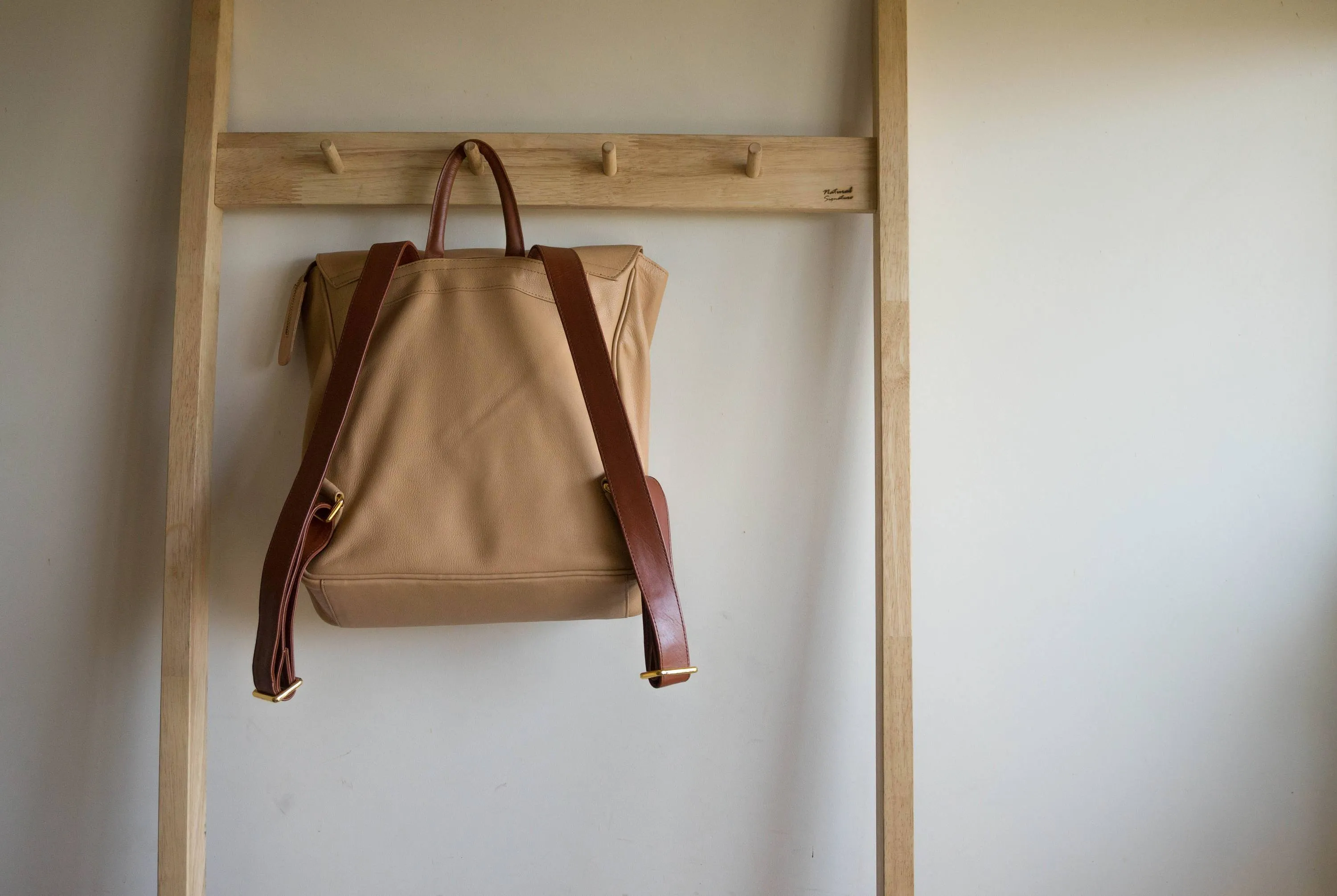 Flap Leather Backpack in Nude
