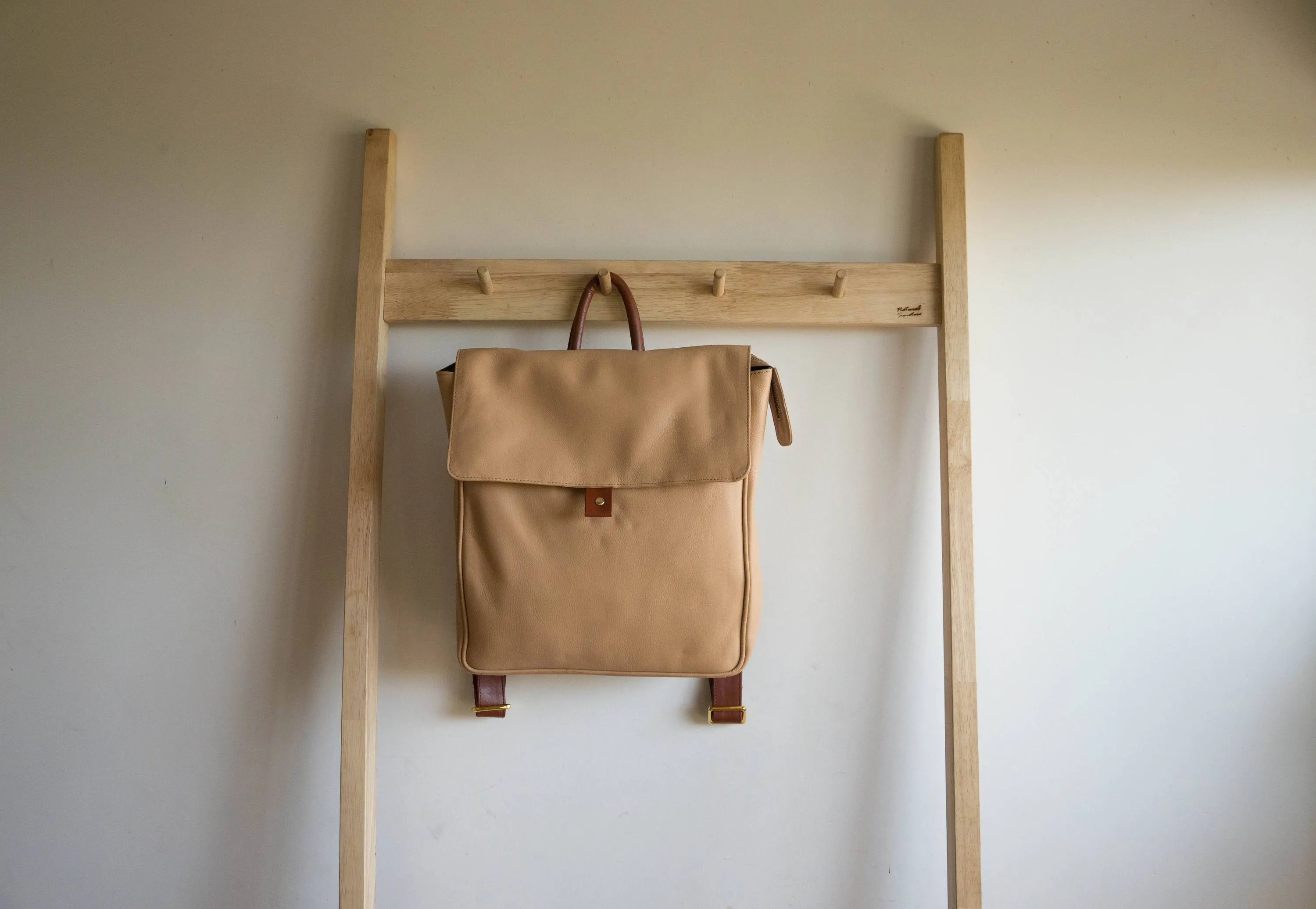 Flap Leather Backpack in Nude