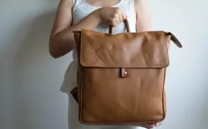 Flap Leather Backpack in Tan