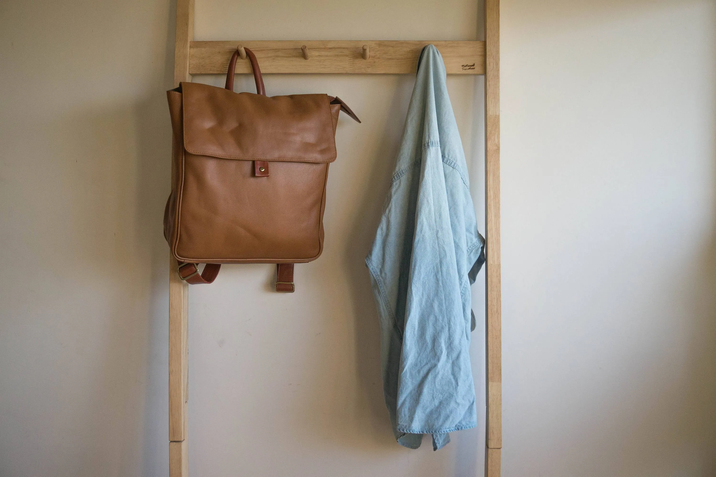 Flap Leather Backpack in Tan