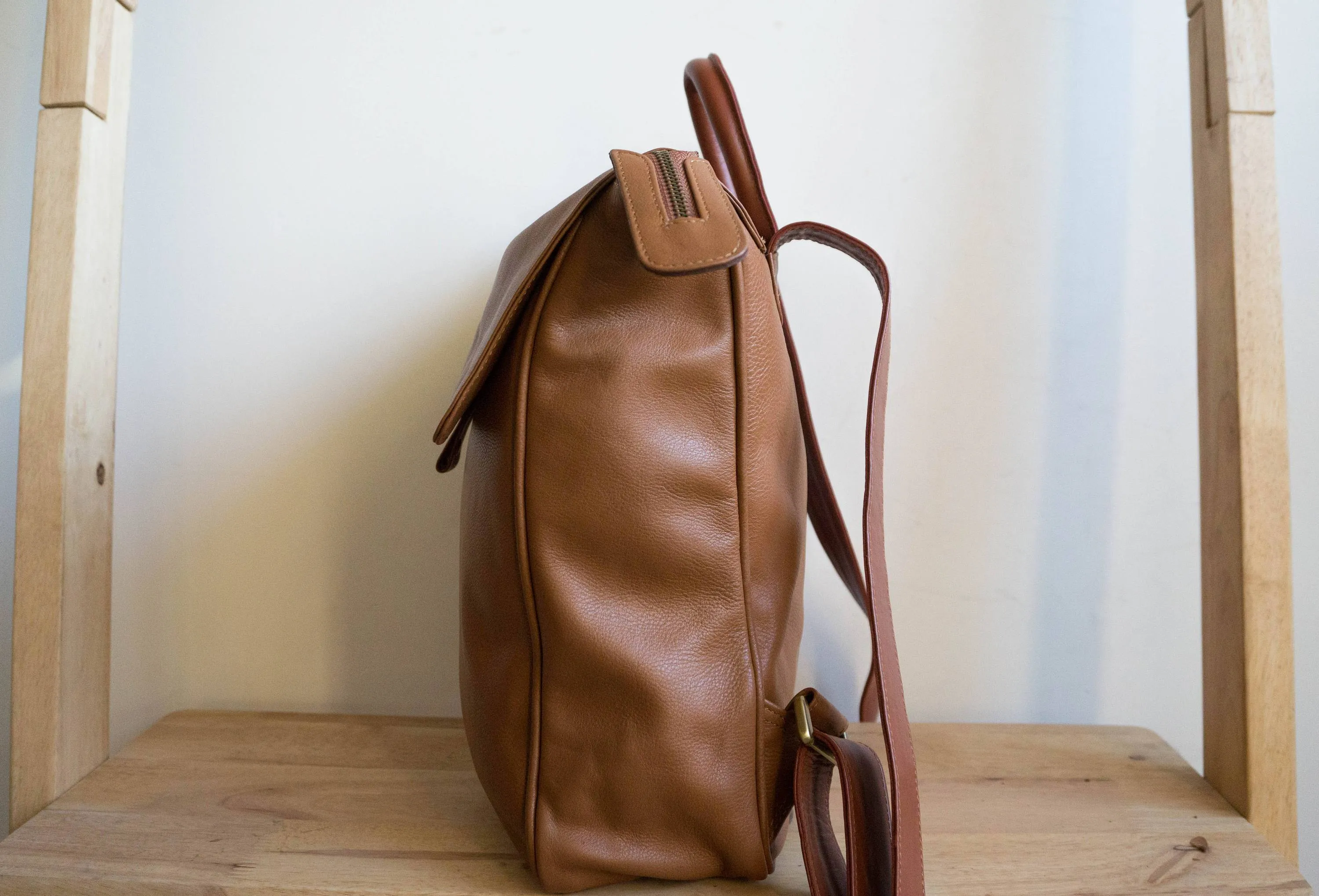 Flap Leather Backpack in Tan