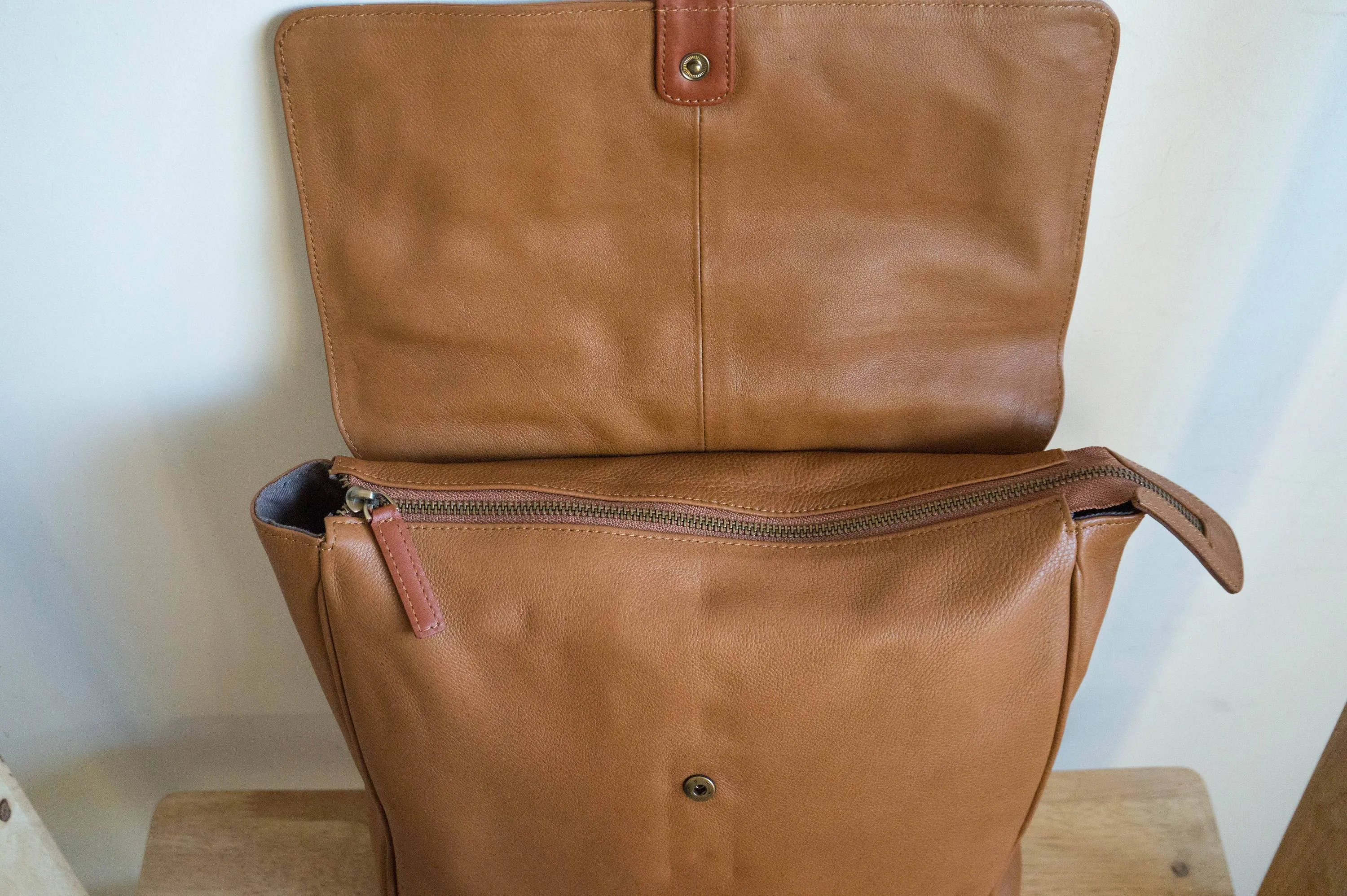 Flap Leather Backpack in Tan