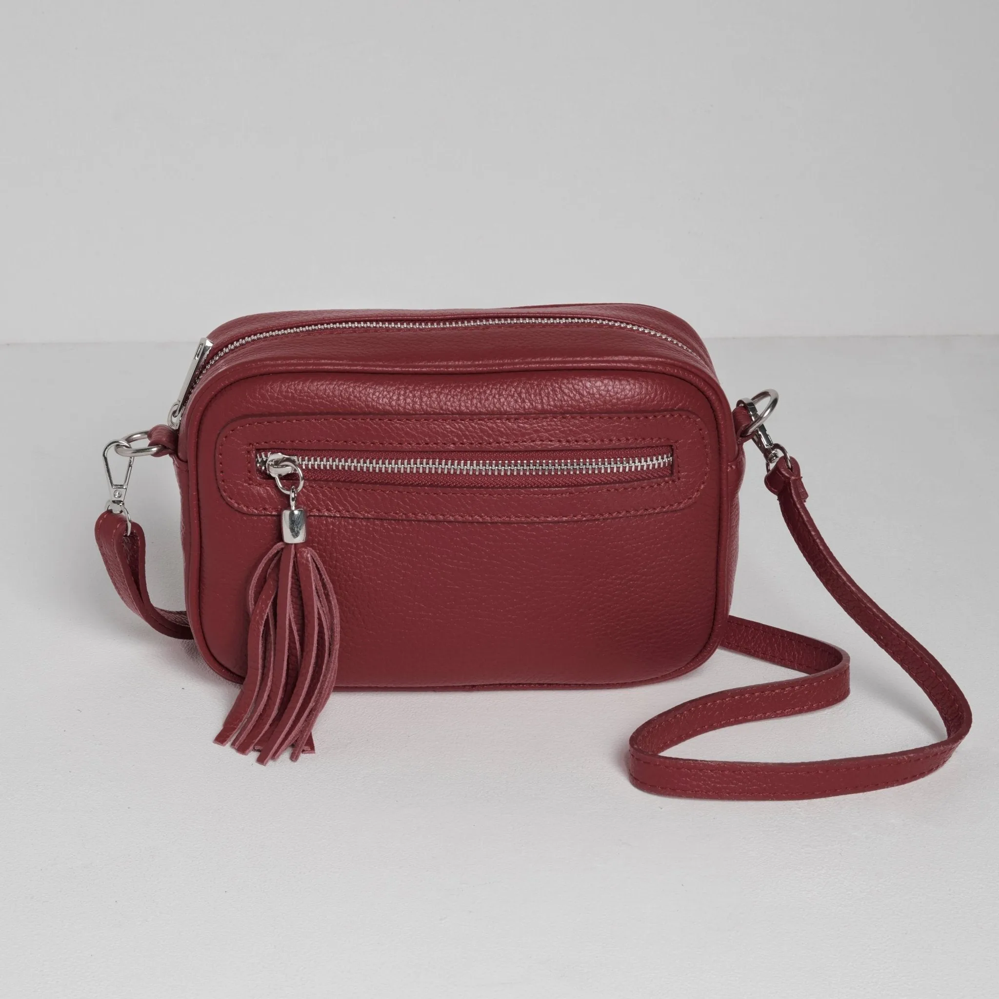 Florence - Crossbody Bag in Burgundy with Black Strap