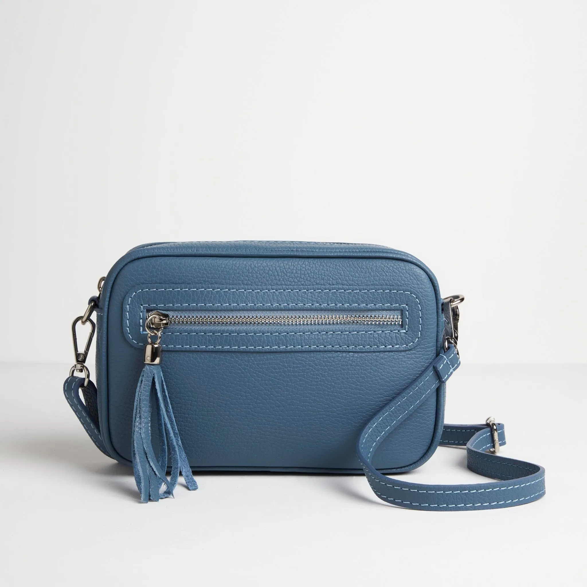 Florence Crossbody Bag in Denim Blue with Blue Aztec Strap