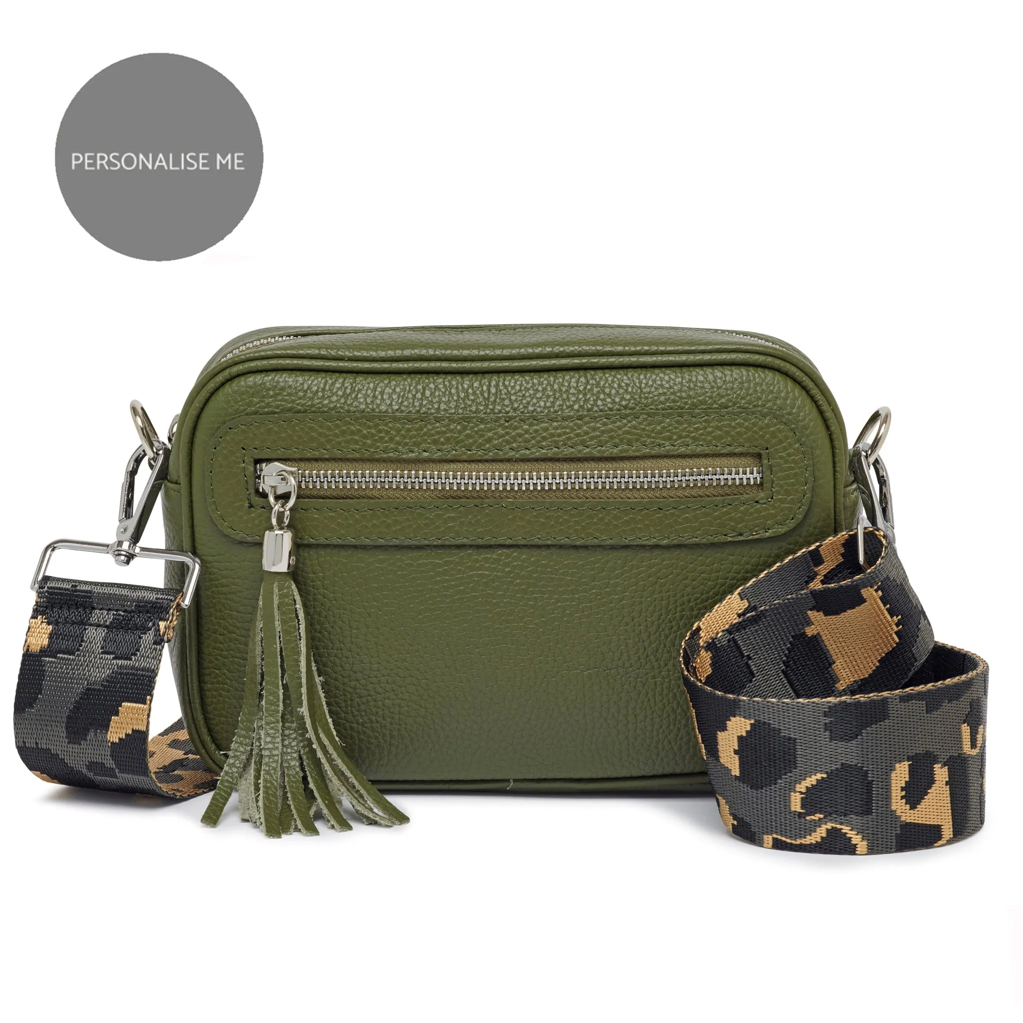 Florence - Crossbody Bag in Olive with Dark Leopard Strap
