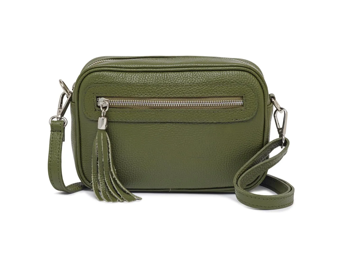 Florence - Crossbody Bag in Olive with Dark Leopard Strap
