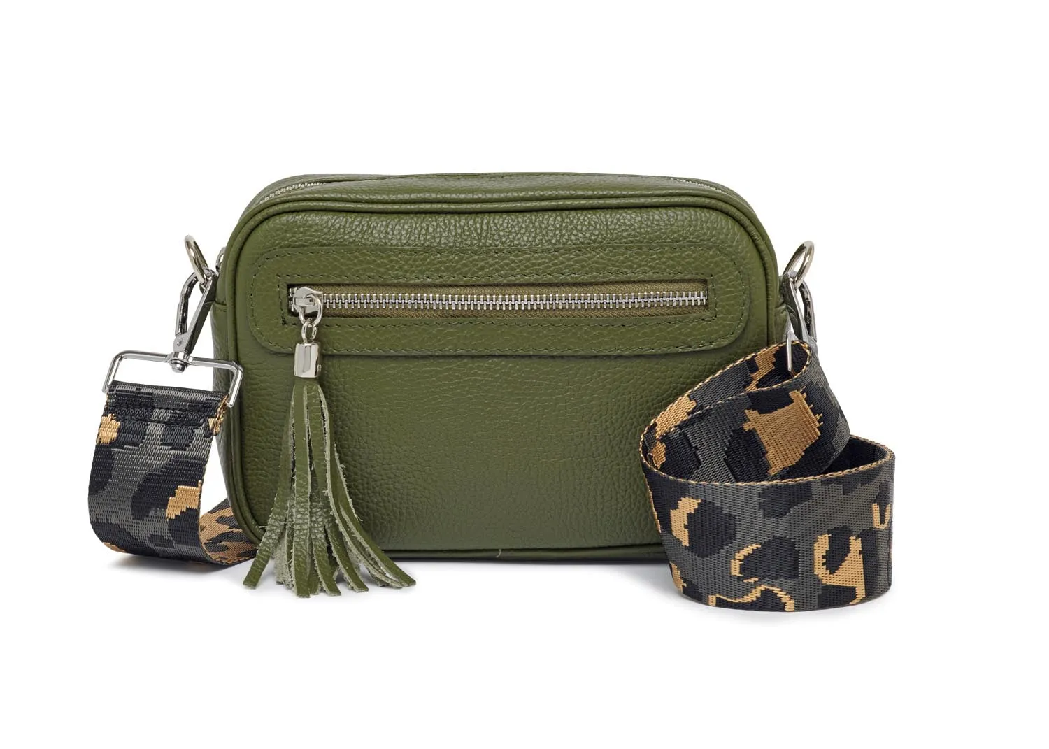 Florence - Crossbody Bag in Olive with Dark Leopard Strap