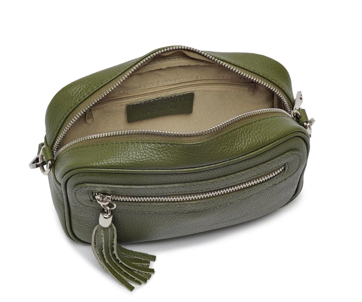 Florence - Crossbody Bag in Olive with Dark Leopard Strap