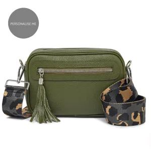 Florence - Crossbody Bag in Olive with Dark Leopard Strap