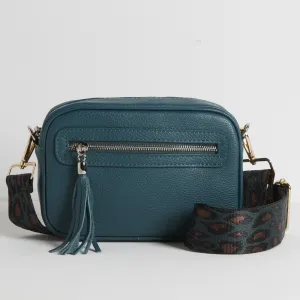 Florence - Crossbody Bag in Teal with Teal and Brown Leopard Strap