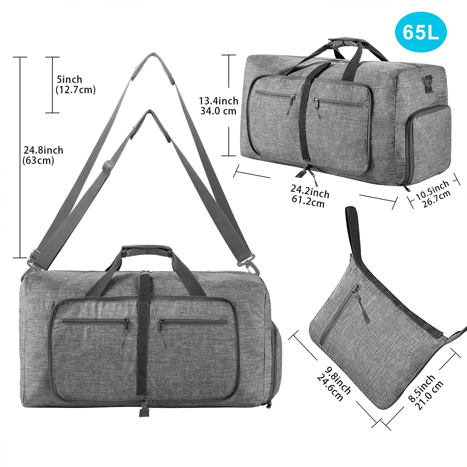 Foldable Travel Duffle Bag with Shoes Compartment 65L 85L 115L