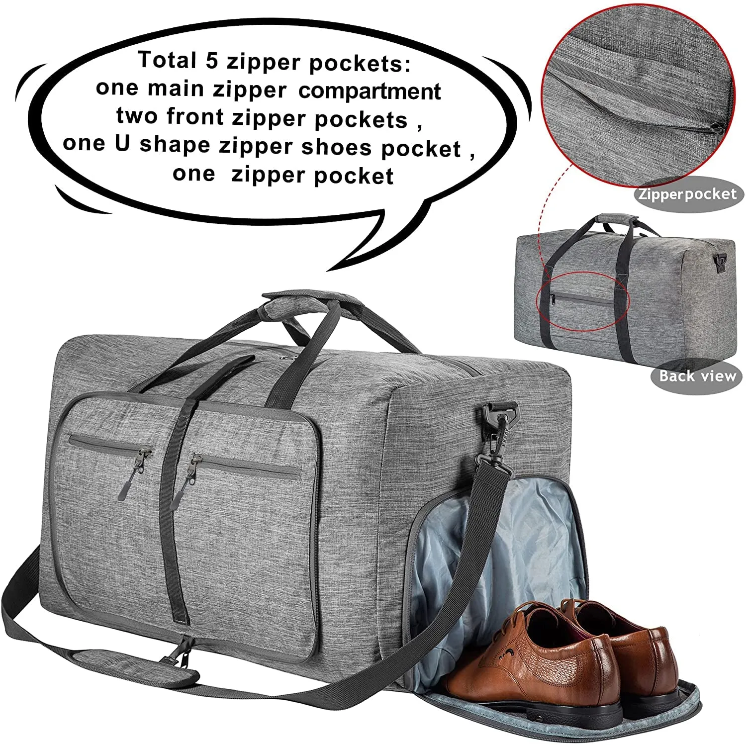 Foldable Travel Duffle Bag with Shoes Compartment 65L 85L 115L
