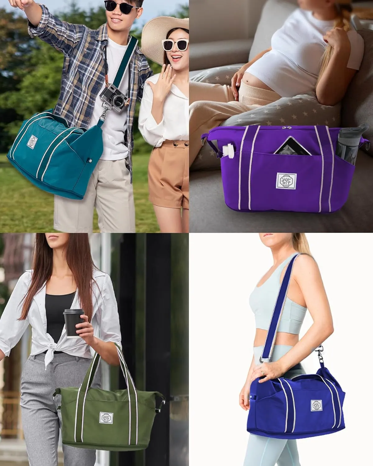 Foldable Weekend Travel Bag, Waterproof Gym Bag with Metal Buckle Strap
