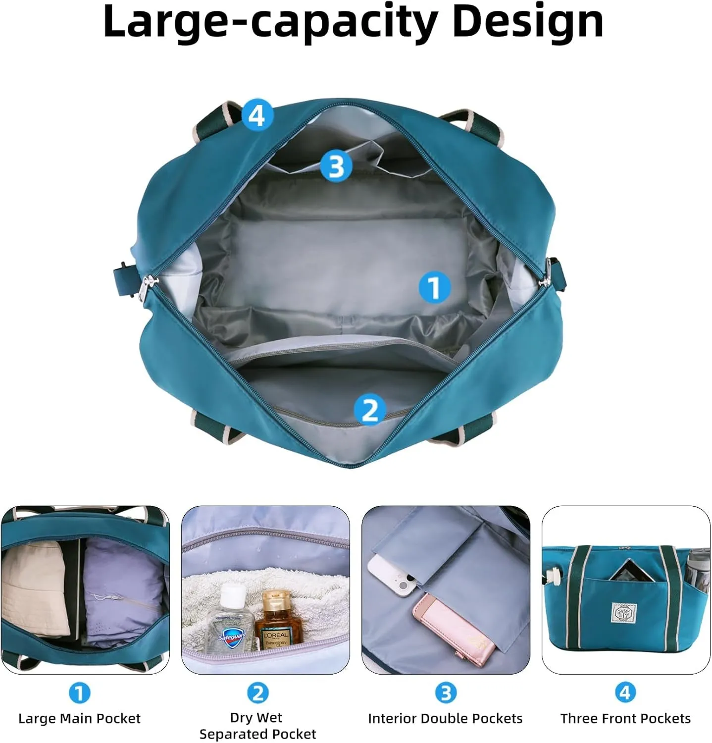 Foldable Weekend Travel Bag, Waterproof Gym Bag with Metal Buckle Strap