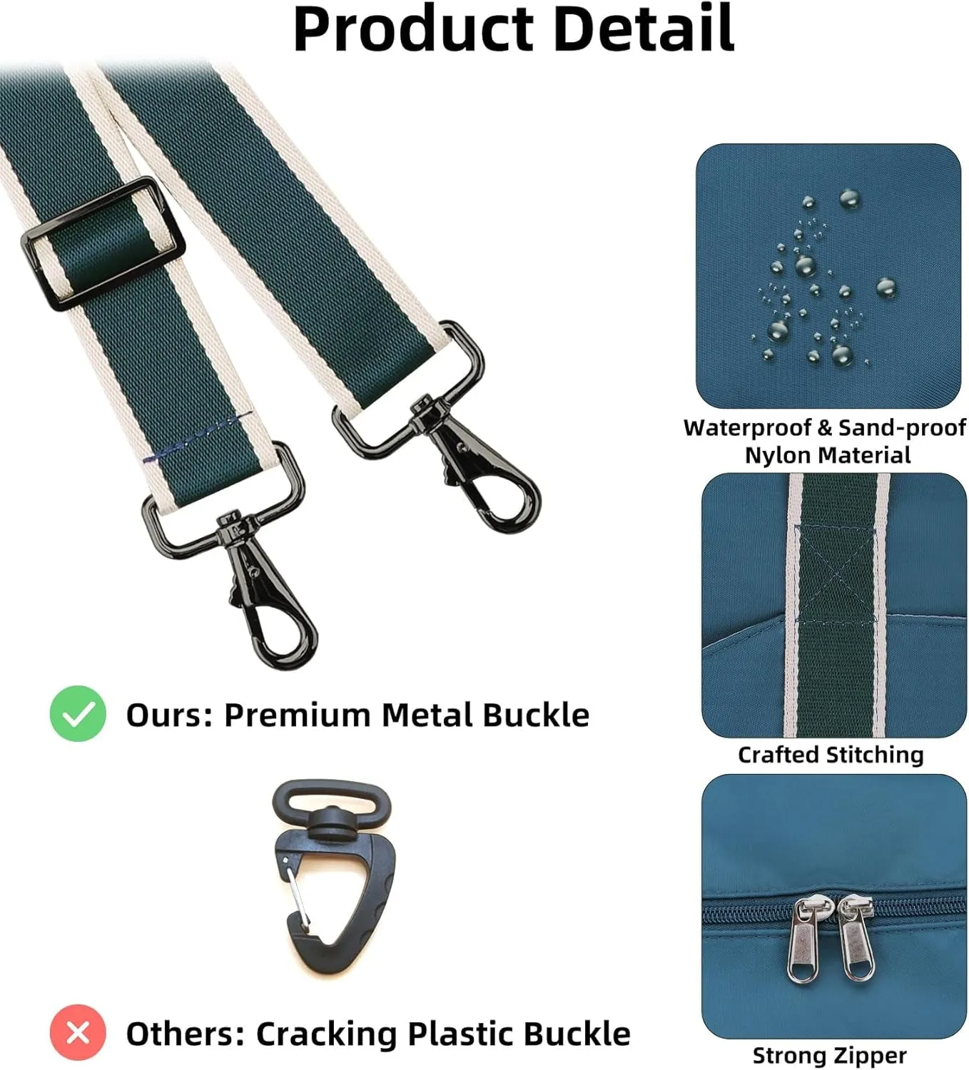 Foldable Weekend Travel Bag, Waterproof Gym Bag with Metal Buckle Strap