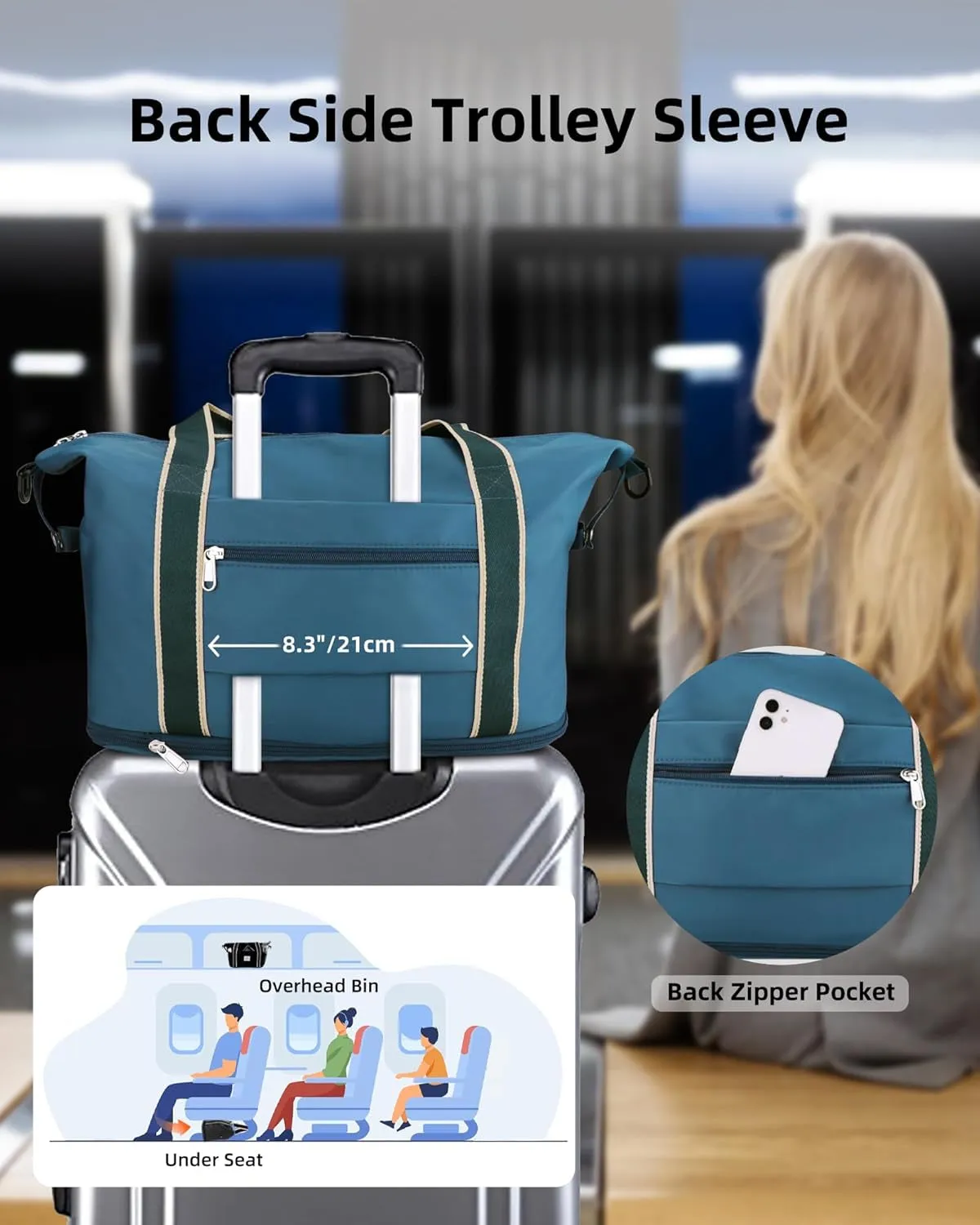 Foldable Weekend Travel Bag, Waterproof Gym Bag with Metal Buckle Strap