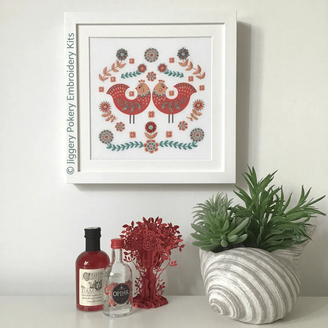 Folk art birds embroidery pattern