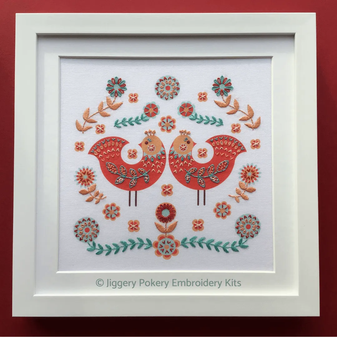 Folk art birds embroidery pattern