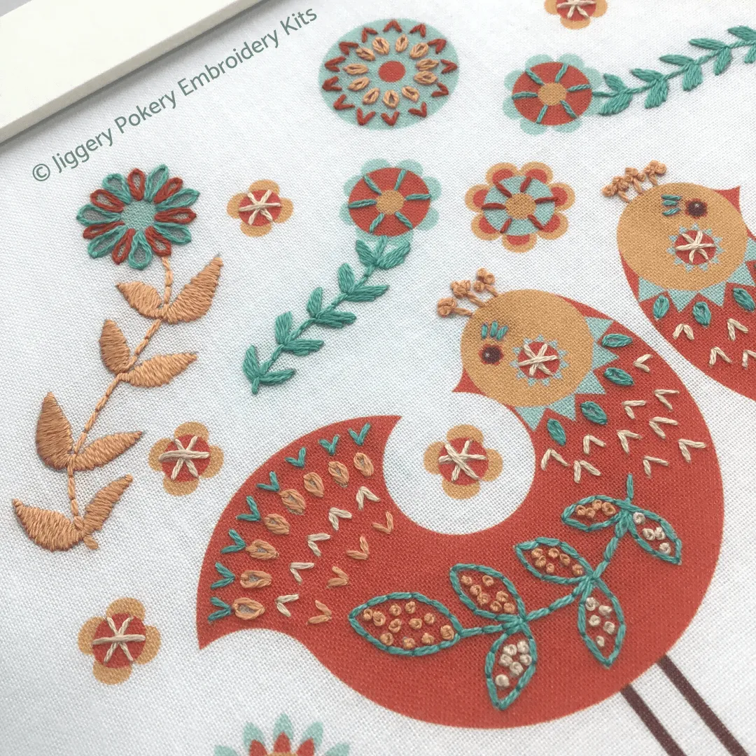 Folk art birds embroidery pattern