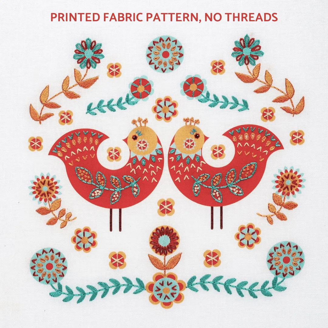 Folk art birds embroidery pattern