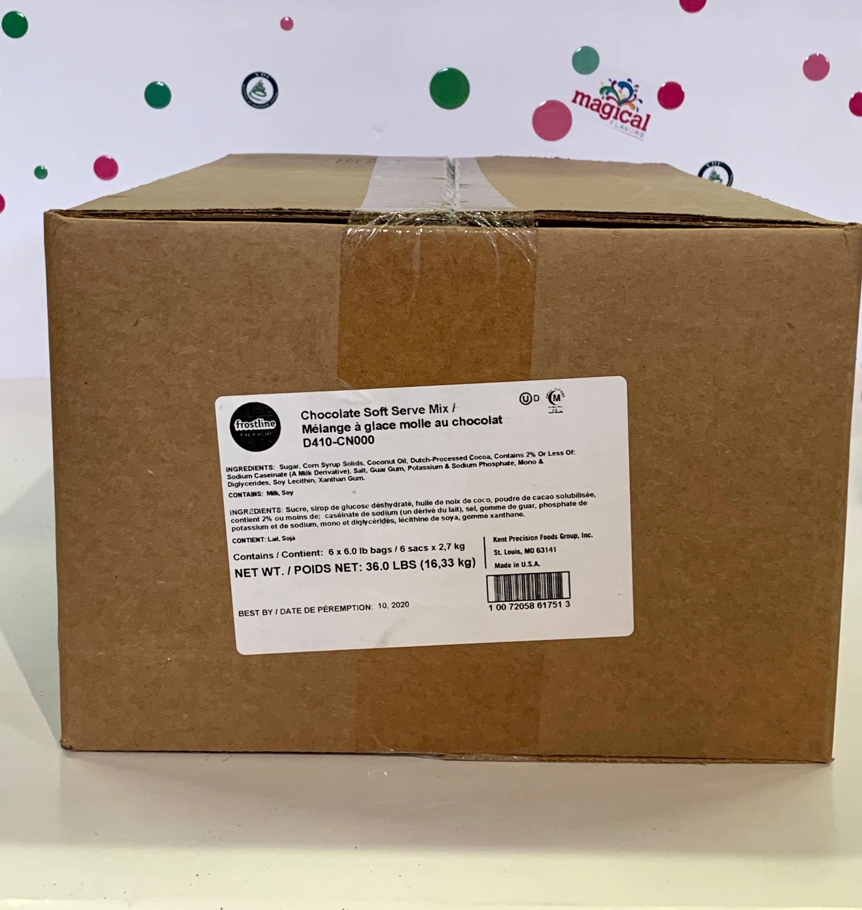 Frostline Chocolate Soft Serve Ice Cream Mix - 6 Lbs. Bag - Case (6 X 6 lbs. Bags) - 56 Cases Per Pallet