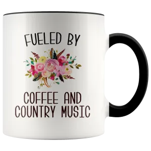 Fueled By Coffee and Country Music Mug Country Coffee Cup Cute Floral Country Western Music Fan Gift for Her Nashville Mug I Love Country